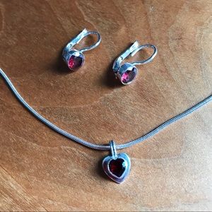 Sterling Silver Heart Necklace & Earring Set